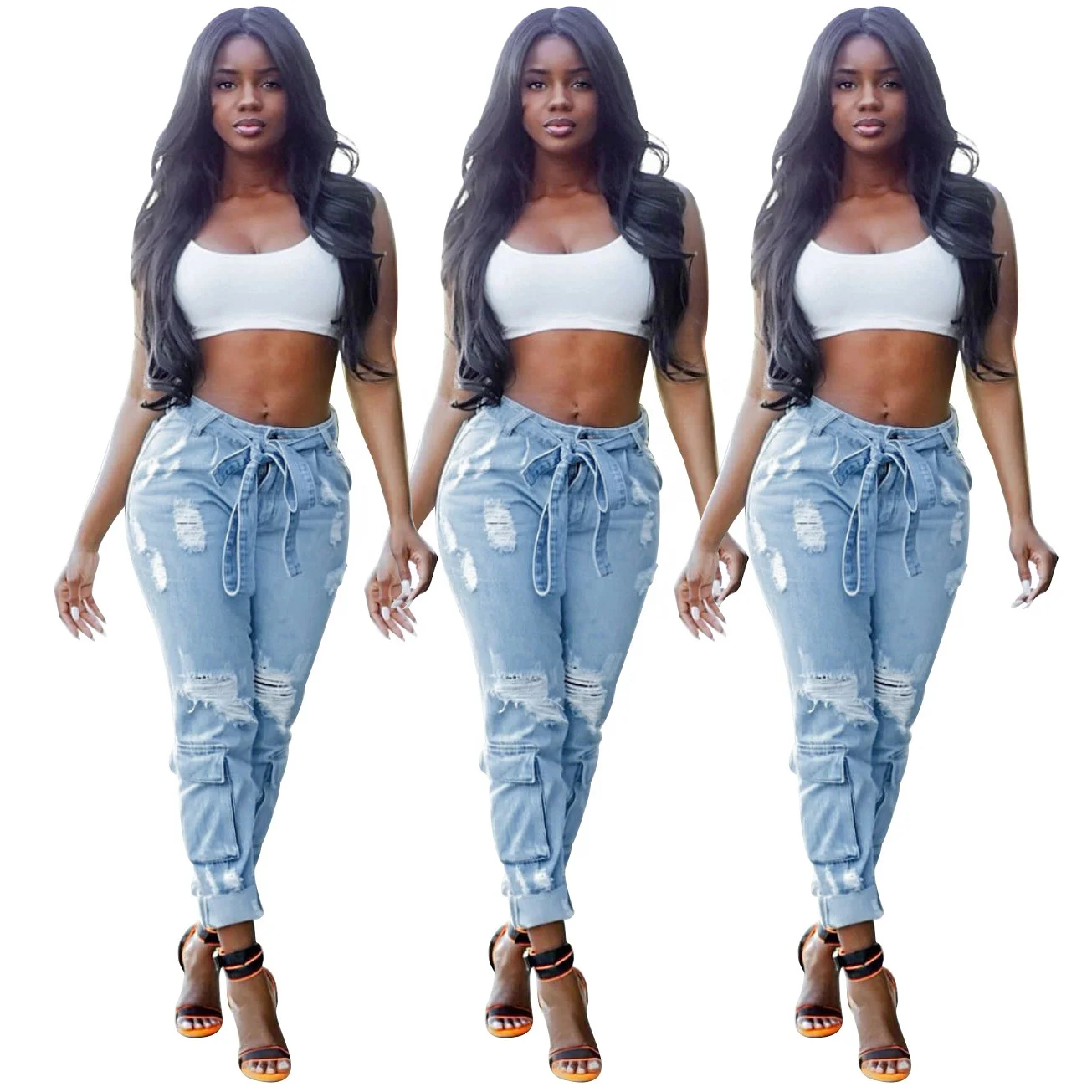 

2021 Wholesale New design Women sexy bandage jeans pants for ladies