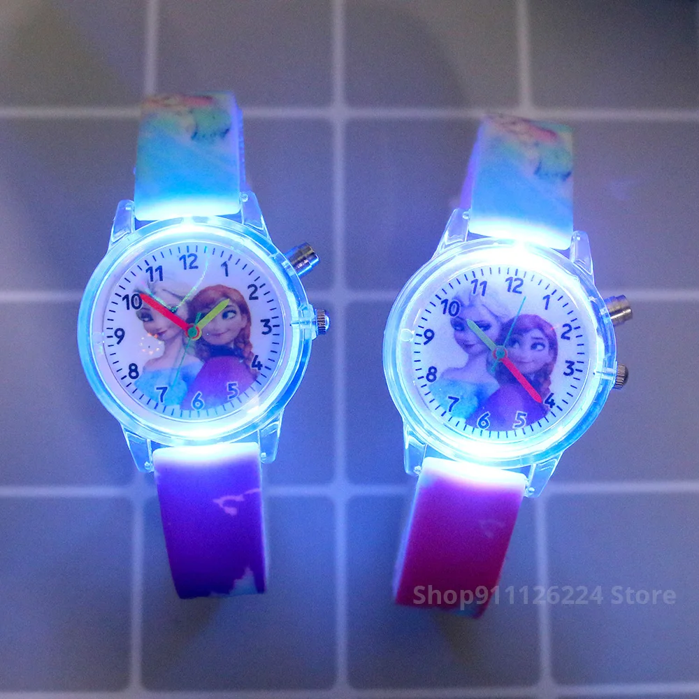 

Princess Elsa Kids Watches Girls Silicone Strap Cartoon Rabbit Dinosaur Flash Light Children Wrist Watch Clock reloj infantil
