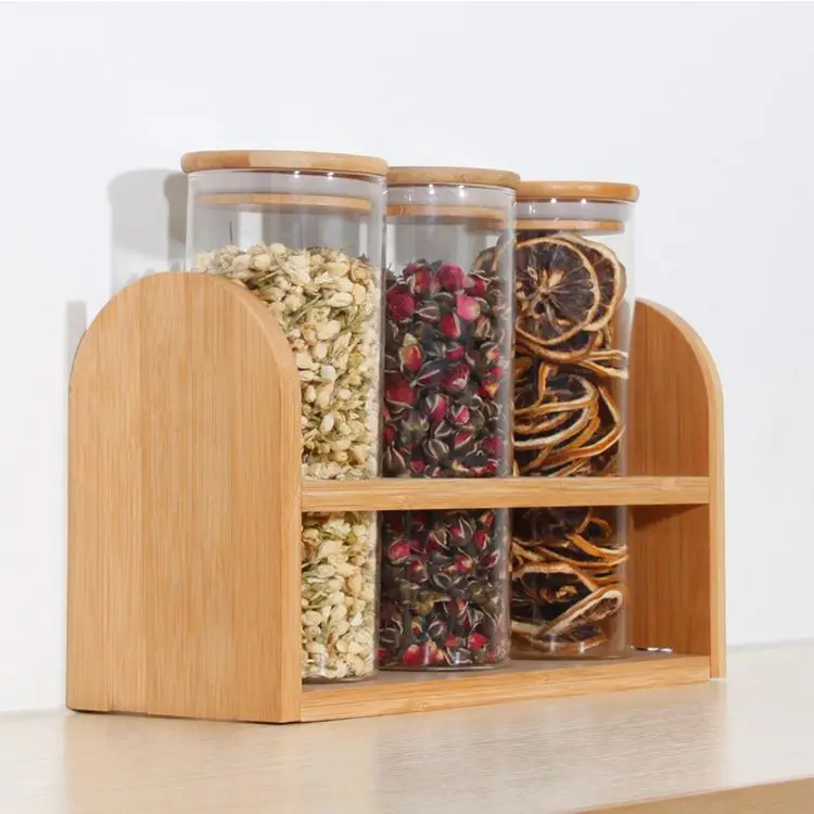

Herb And Spice Glass Jar Customized Honey Bottle Wide Mouth Glass Jar With Bamboo Lid, Clear