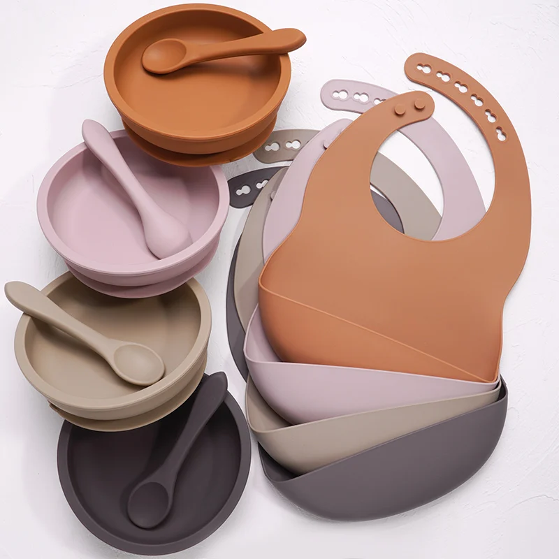 

Food Grade Safe Silicone Baby Bibs Easily Clean Silicone Round Bowl Baby Gift For Children