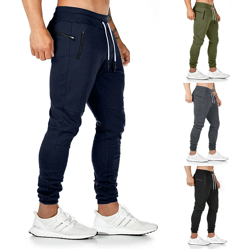 

Factory Price Body Building Jogger Slim Zipper Pockets Mens Sport Pants, Gray, green, black