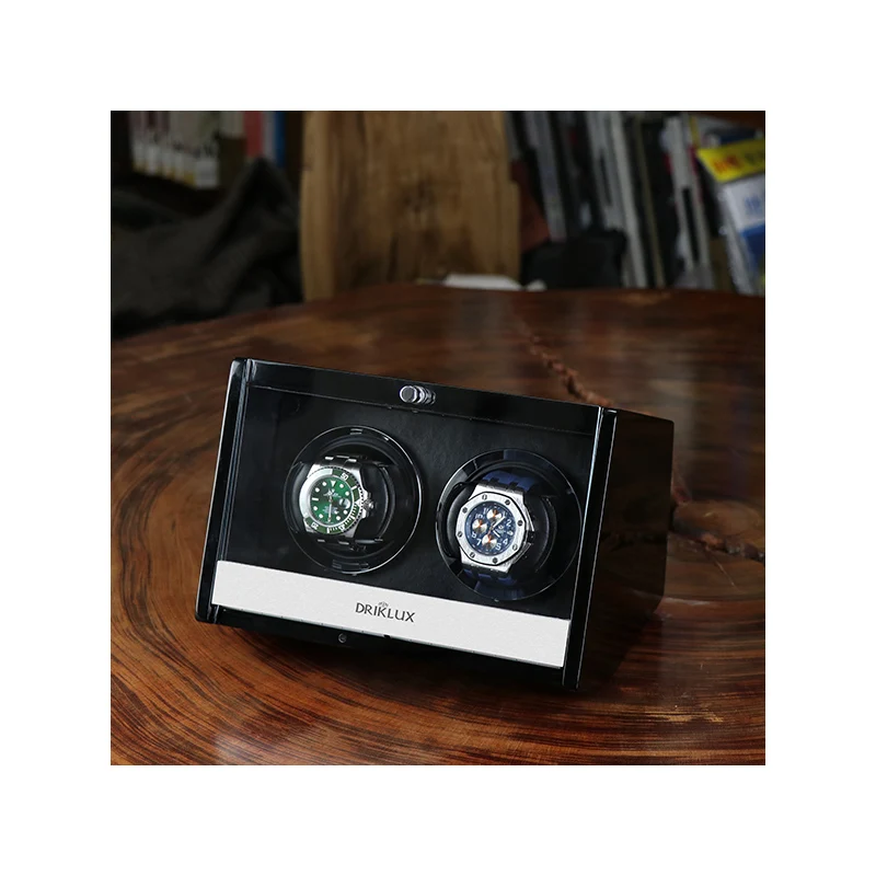 

2022 Driklux Custom Logo High Gloss wood 2 Double watch Luxury Watch Box Luxury Wooden Case Winder Geen Watches, Black