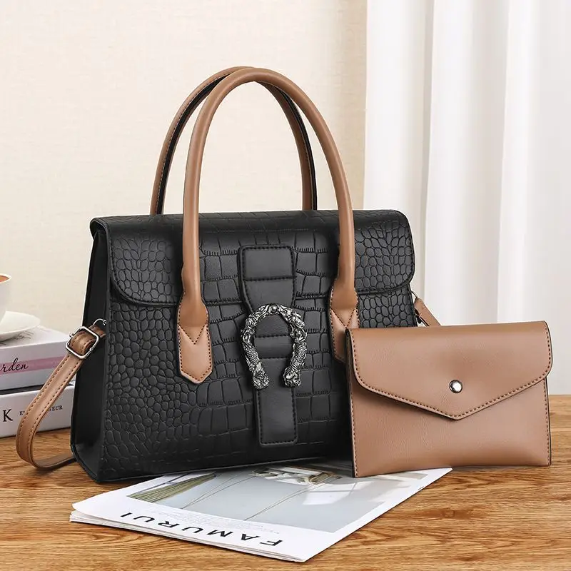 

Fashion Bags for Women Luxury Crocodile Pattern Handbags Ladies 2 pieces Leather Shoulder Tote Bag Sets, Pink, brown, yellow, maroon, coffee, green, black