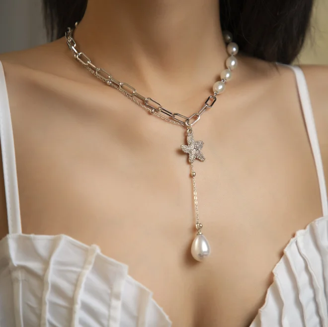 

2021 New Fashion Gold Plated Jewelry star alloy pearl necklace wholesale jewelry