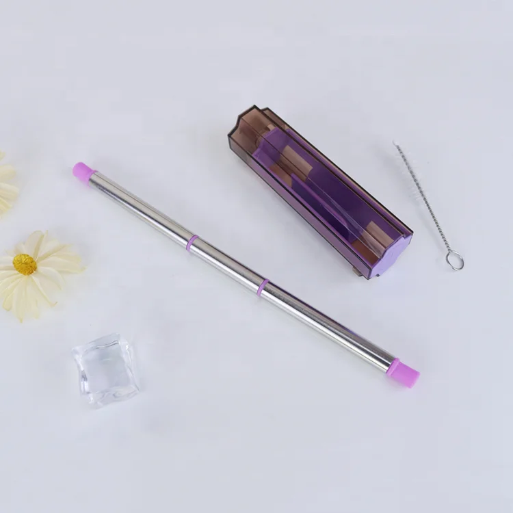 

Portable high quality foldable metal drinking stainless steel straws with clean brush, Optional