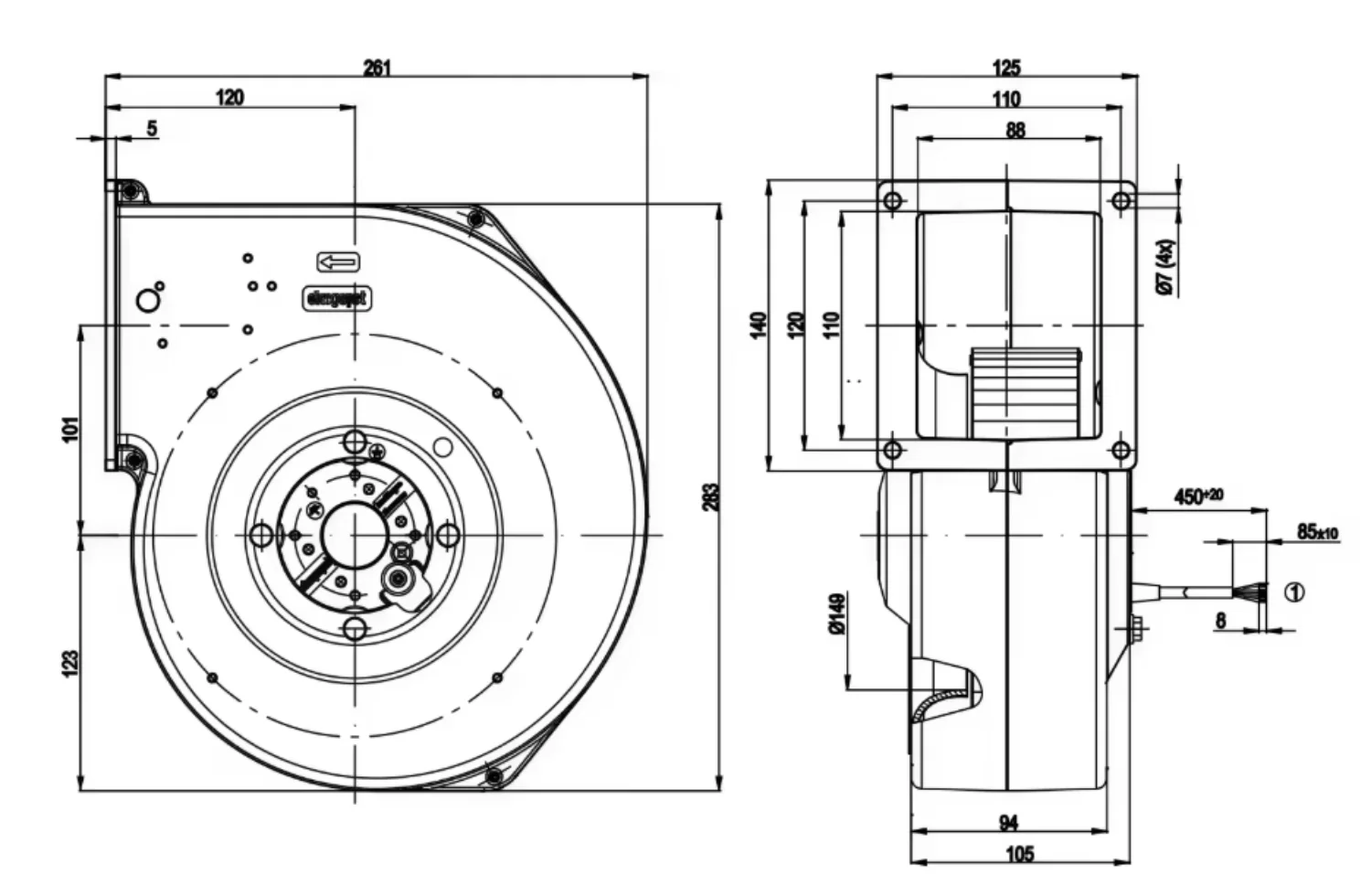 Centrifugal Blower, G2E180-AA09-37, 240V, 1.52A - detail 10
