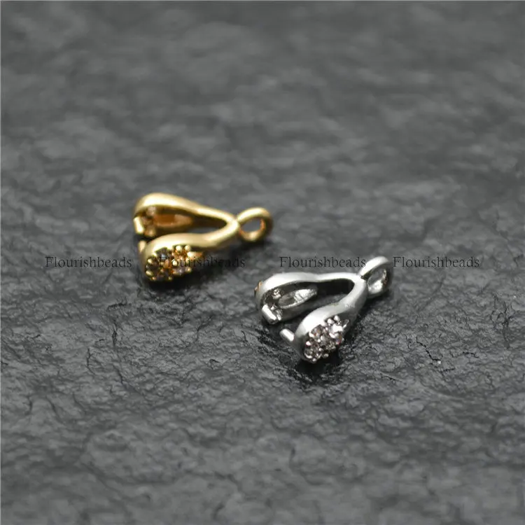 

Zircon Beads Paved Good Quality Anti-rust Metal Pendant Clip Bails Necklace Pendant Connectors Jewelry Findings