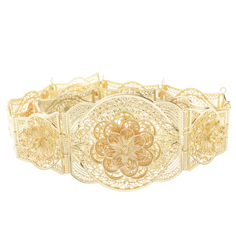 
Perfect flower shape design belt chic female waist chain gold color abaya belly chain gold jewelry belt 