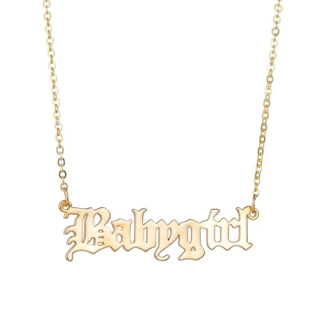 

Popular Ancient English Font Babygirl Alphabet Letter Necklace Simple Short Chain Choker Babygirl Necklace For Women, As picture