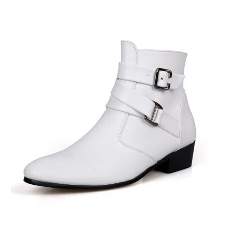 

Fashion Winter Autumn White Work Office Black Ankle Warm Leather Men's Boots, Black/white/brown