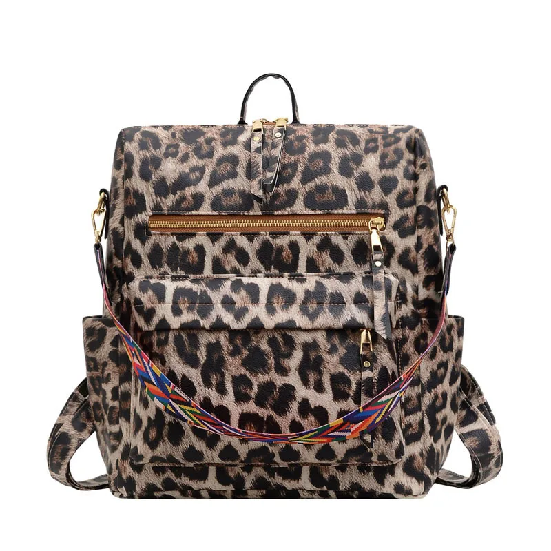 

Frosted Pu soft face three purpose women's backpack national style retro large capacity leopard Backpack, Customizable