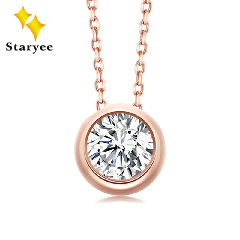 

Elegant 0.3CT Charles&Colvard Forever One DEF Colorless Moissanite Pure 18K Rose Gold Solitaire Pendant Necklace Women