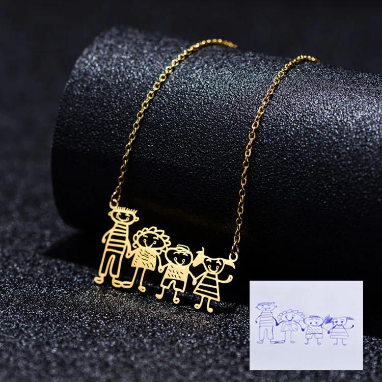 

Custom Gold Plated Handmade Children's Drawings Unique Gifts Jewelry Kids Necklace