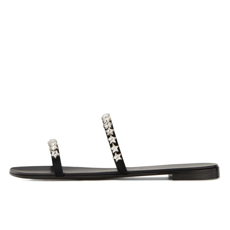 

Slippers Custom Slides 2020 Women Luxury Sandals Crystal Flat Shoes, Black