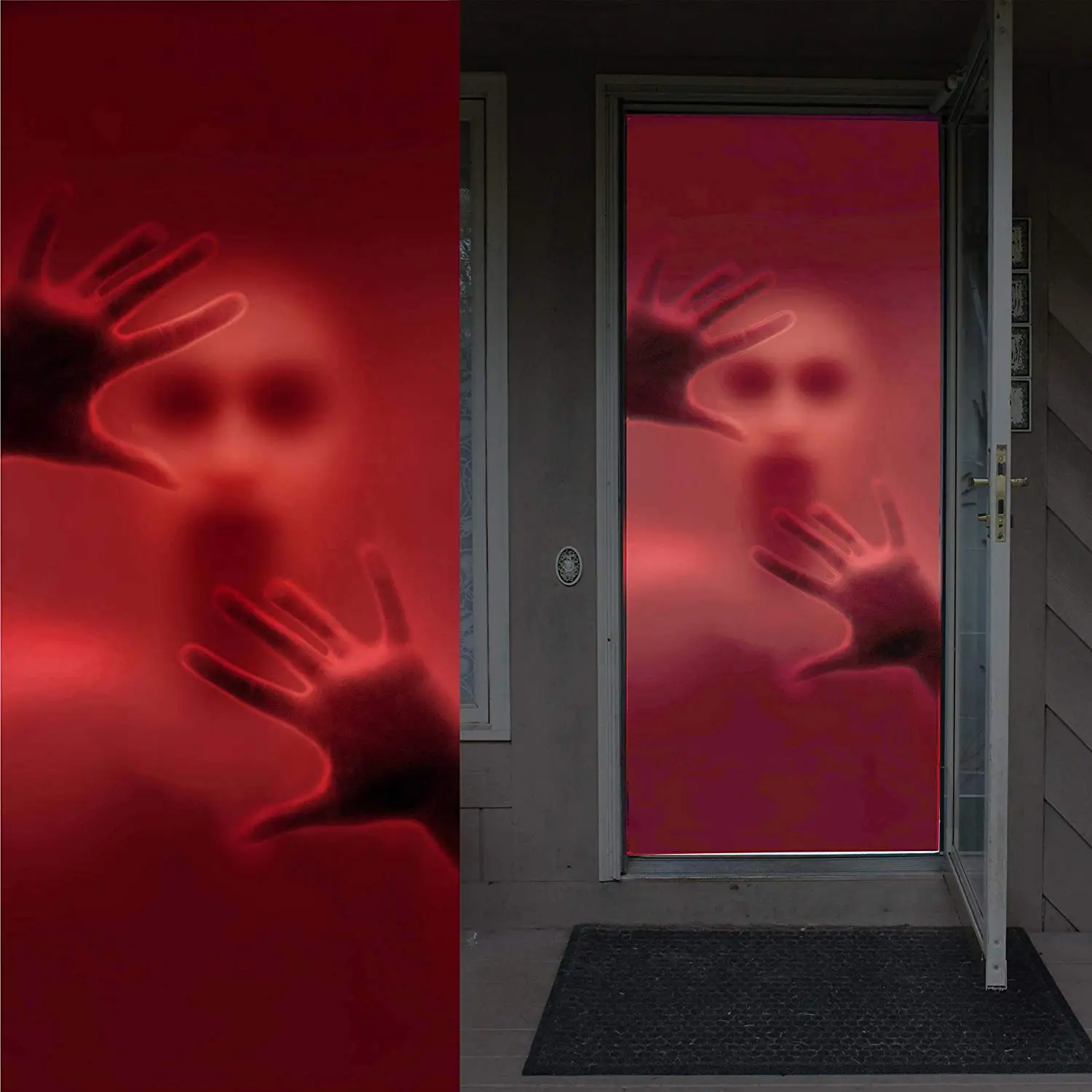 Scary Bloody Handprint And Shadowy Figure Halloween Props Window Door