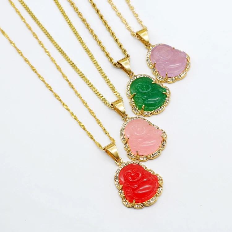 

Multi color maitreya buddha diamond green red jade pendant necklace jewelry