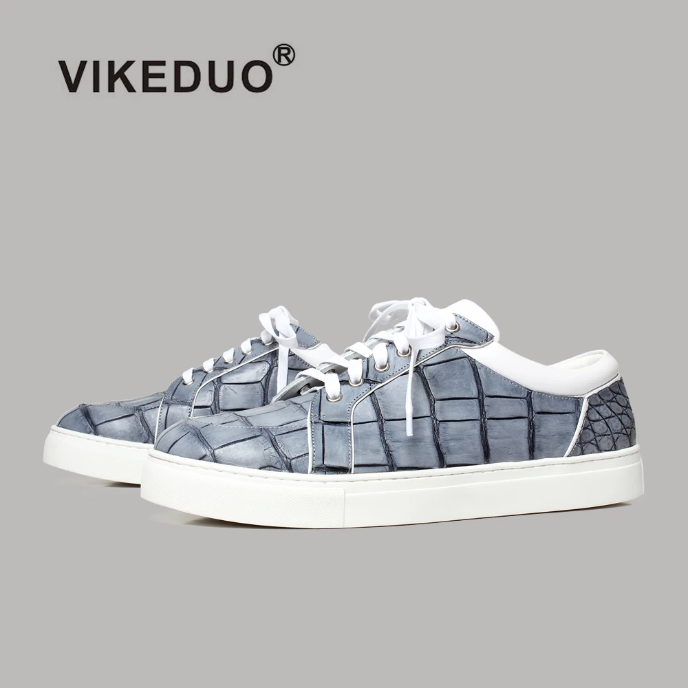 

Vikeduo Hand Made Alligator Fashion Sneakers Rubber Sole Real Crocodile Leather Casual Shoes For Men Genuine, Grey