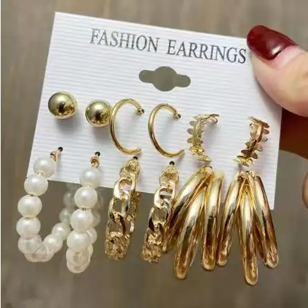 

Popular earrings geometric metal big brand exaggerated circle tassel earring set stud earrings wholesale, As pic