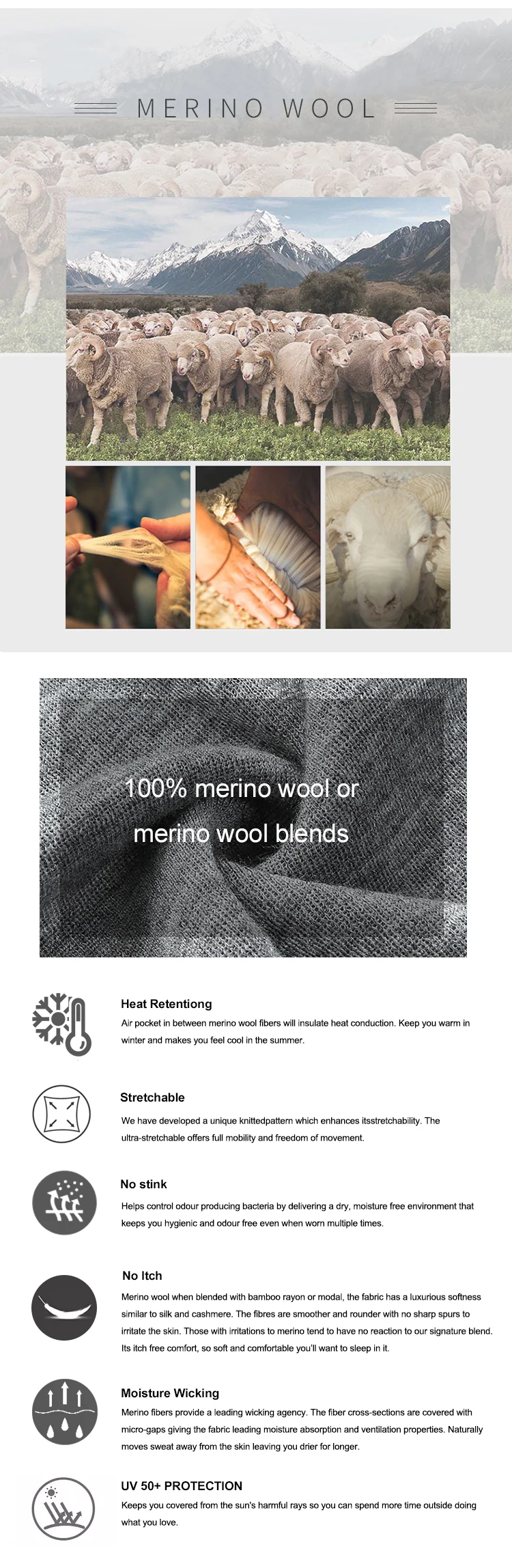 Men Heated factory wholesale custom merino wool base layer 100 Thermal Underwear