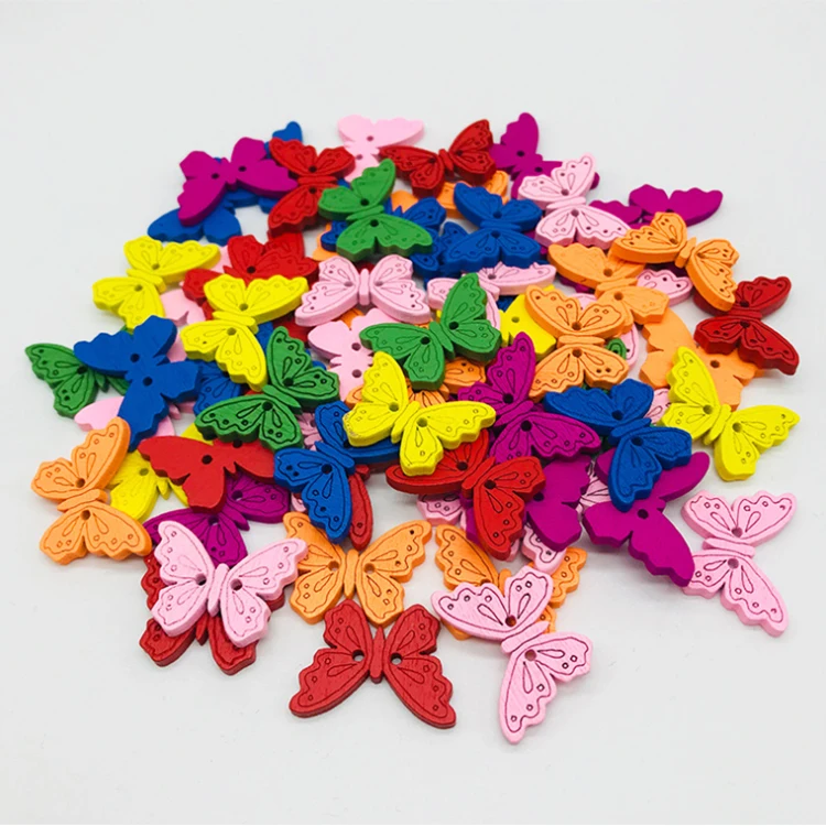 

15mm mixed colors two hole butterfly shaped wood sewing buttons for kids diy, Customized