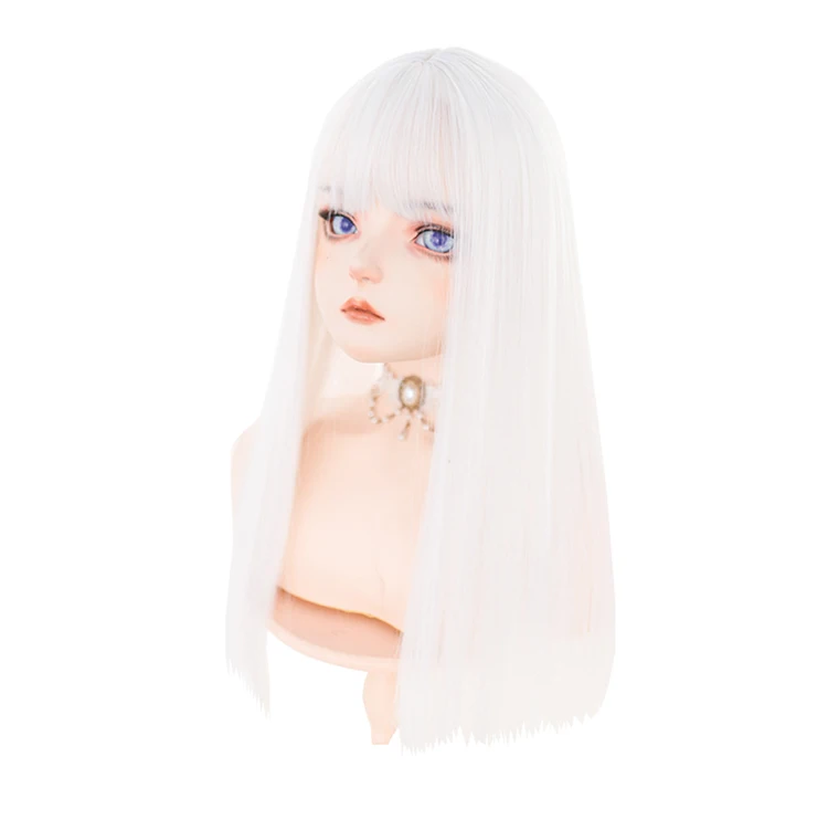 

White Snow Long Straight Synthetic Hair Wig with Bangs Fashion Lolita Sweet Cool Japanese Cosplay Party Wigs, Pic showed