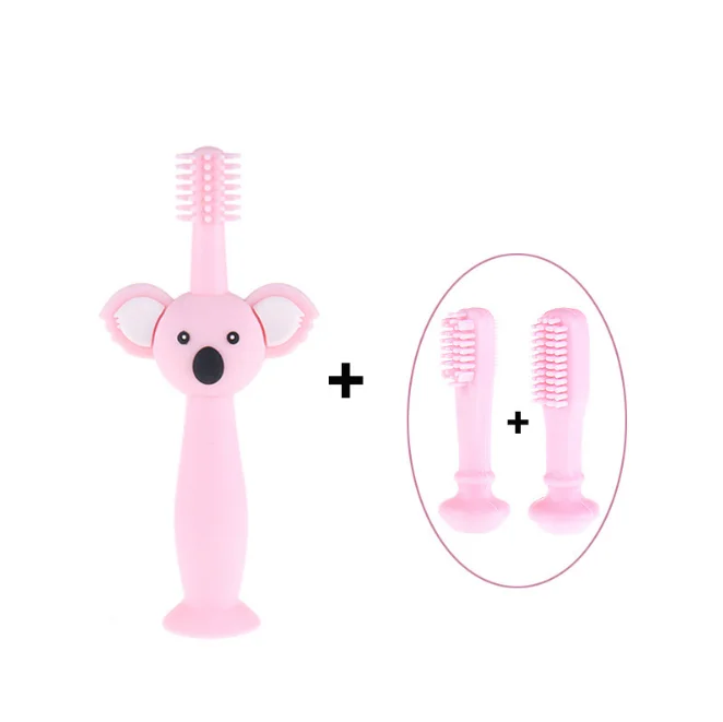 

High Quality Silicone 360 Baby Infant Soft Koala Shape Silicone Training Toothbrush Teether With Packing, Green/pink