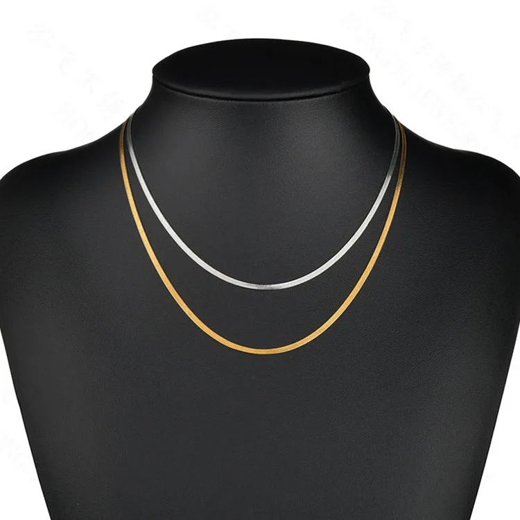 

NS1121 High quality Unisex Mens Jewelry Wide Gold Plated Stainless Steel Flat Snake Belly Herringbone Necklace Chain For Women, Plated (non tarnish)