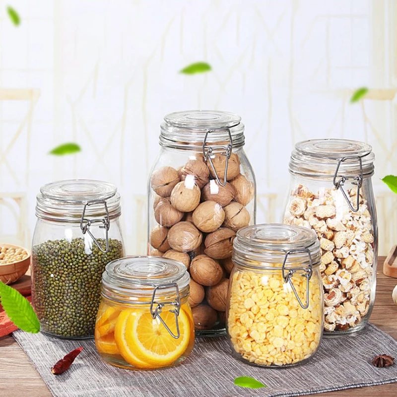 

SQ38 Kitchen Food Airtight Canister Cereal Tea Honey Glass Storage Bottle Airtight Glass Packaging Storage Jars, As pic