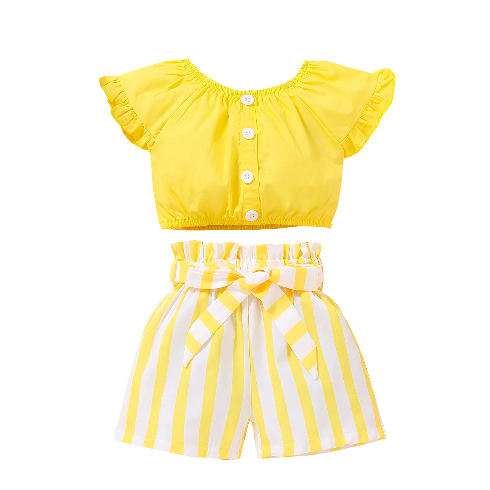 

Girls clothes sets summer fashion little kids solid color top matching striped shorts sets outfit, As picture show