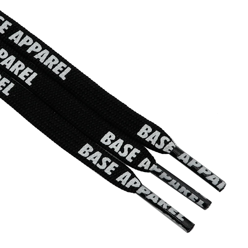 

Weiou Professional Supplier 140CM Length Trendy Black Printed Letter Flat High Tensile Strength String Polyester Shoe Laces, Customized