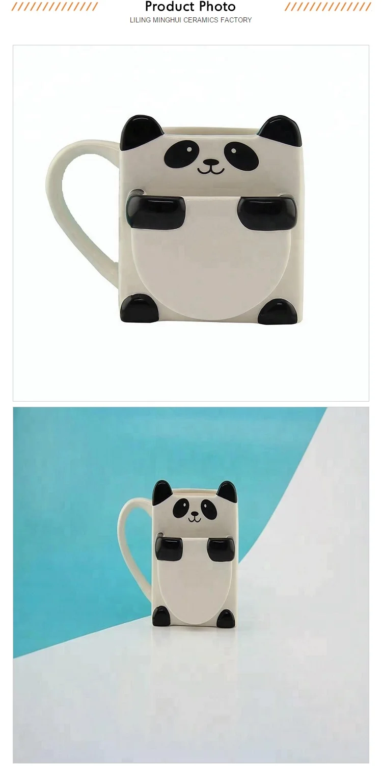 Lovely Ceramic Animal Panda Hug Tea Coffee Mugs With Cookie And Biscuit
