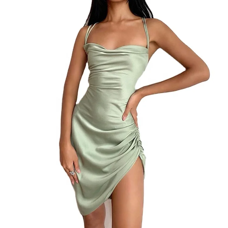 

fashion wholesale ladies halterneck satin dresses elegant customized women casual bodycon dresses, Customized color