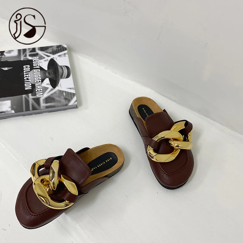 

Popular design Baotou women slippers metal chains and loafer slides Fashionable new trendy outdoor mullers shoes, Picture