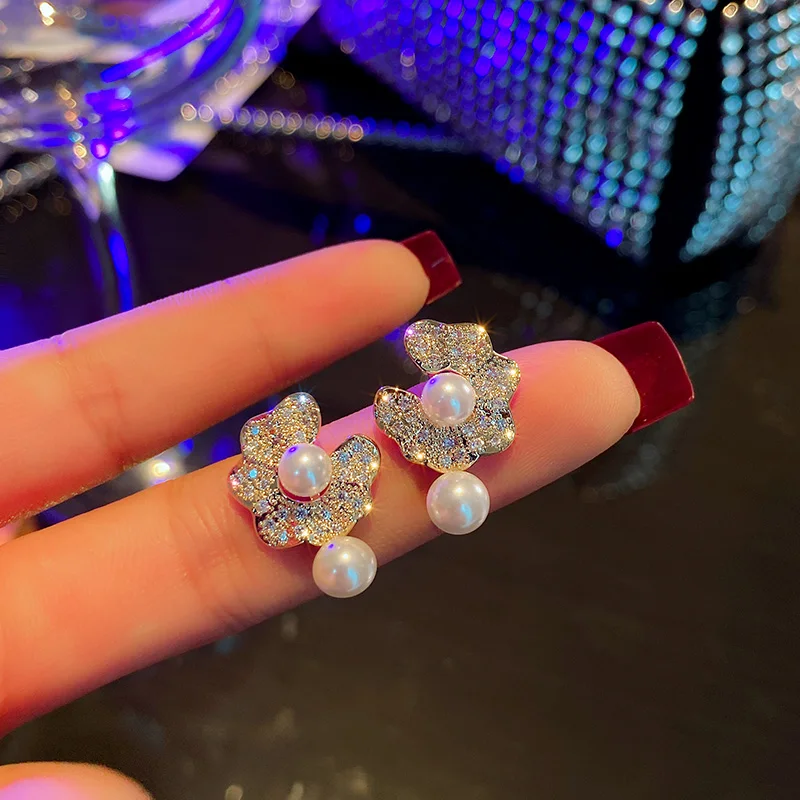 

trendy fashion crystal flower elegant drop earrings girls