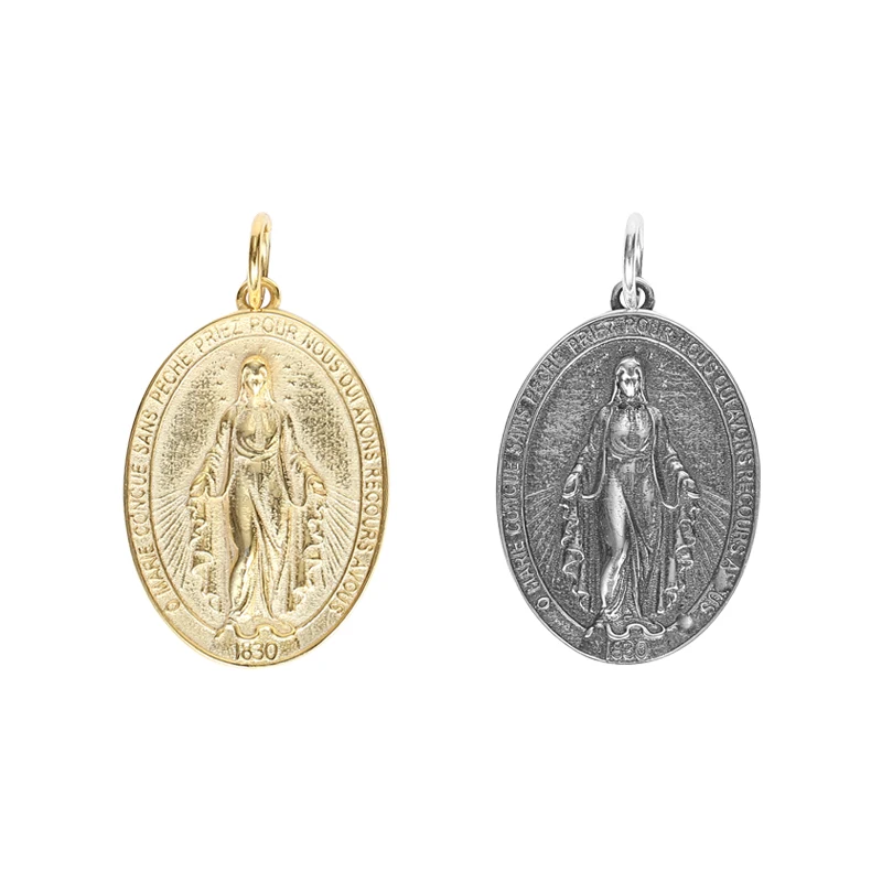 

Religious jewelry necklace women gold plated 925 sterling silver Relief Christian Virgin Mary pendant