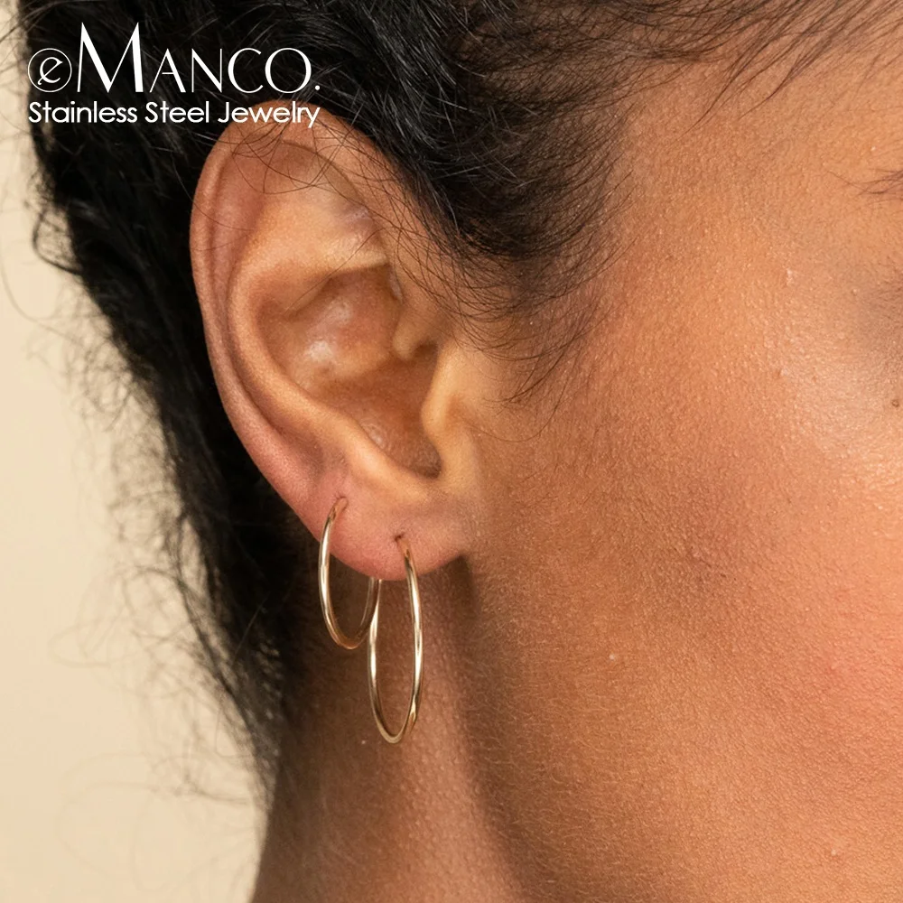 

eManco 2 Pairs Big Hoop Earrings Set For Women Stainless Steel Trendy Gold Plated Round African Earring Minimalist Jewelry