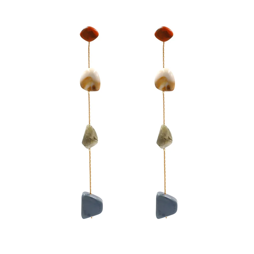 

JUHU New European and American fashion exaggerated retro tassel earrings long resin earrings factory direct sales, Colorful