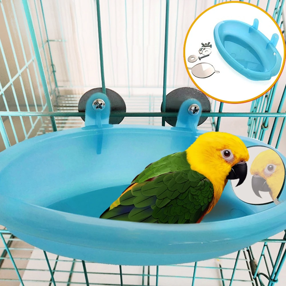 

Amazon Hot Selling Parrot Bath Tub With Mirror, Blue