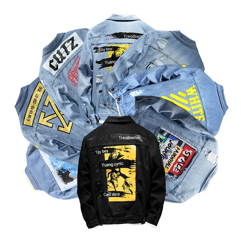 

Spring and Autumn Japanese Men's Denim Jacket Personality Graffiti Printing Wild Tassel Handsome Jacket