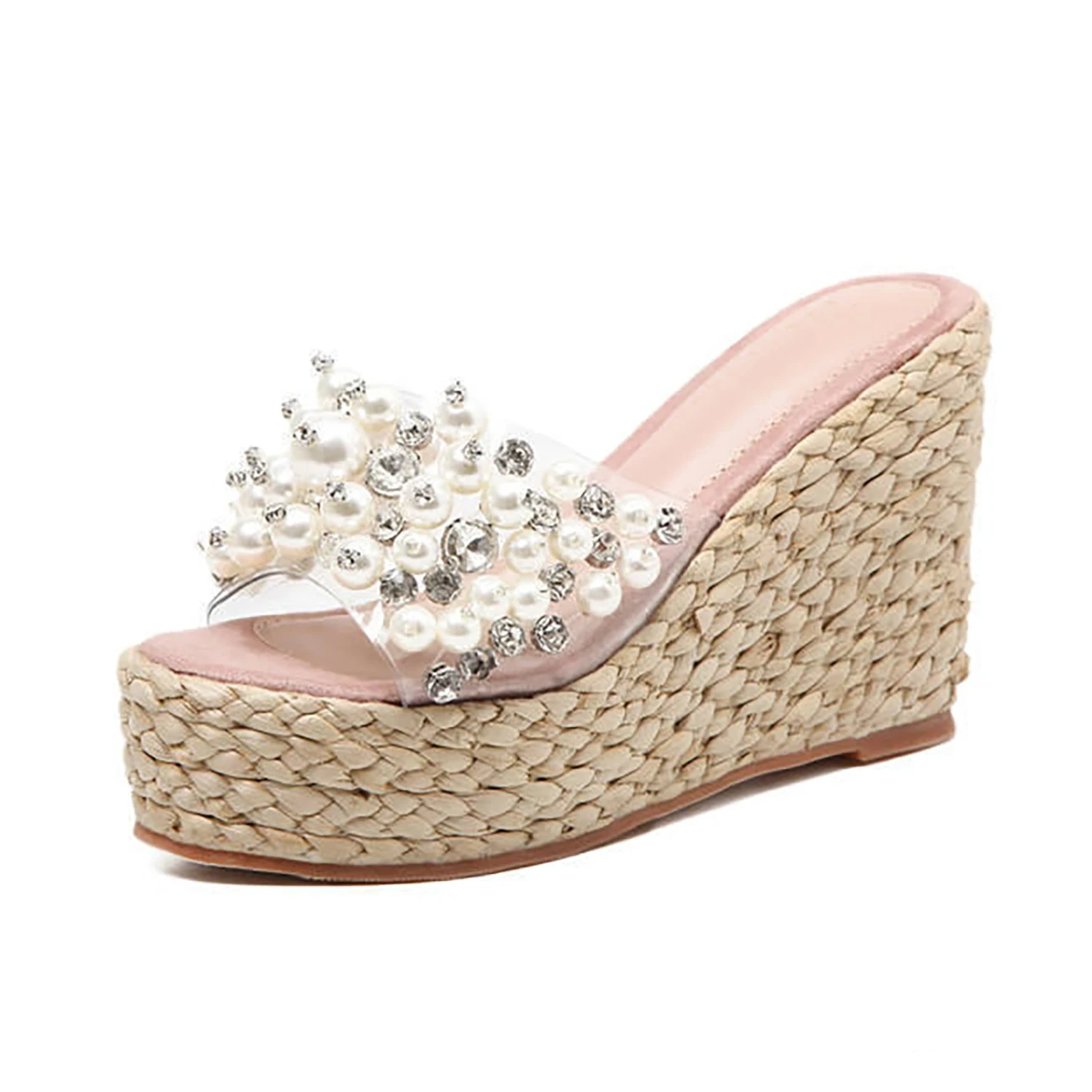 

Rhinestones Shining Ladies Sandals Slip On Comfortable Wedges Heel Shoes Platform Slippers For Women Wholesale