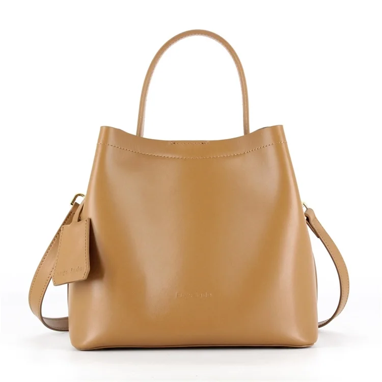 

Guangzhou OEM 2019 stylish designer solid tote bag camel genuine leather ladies handbag, Brown