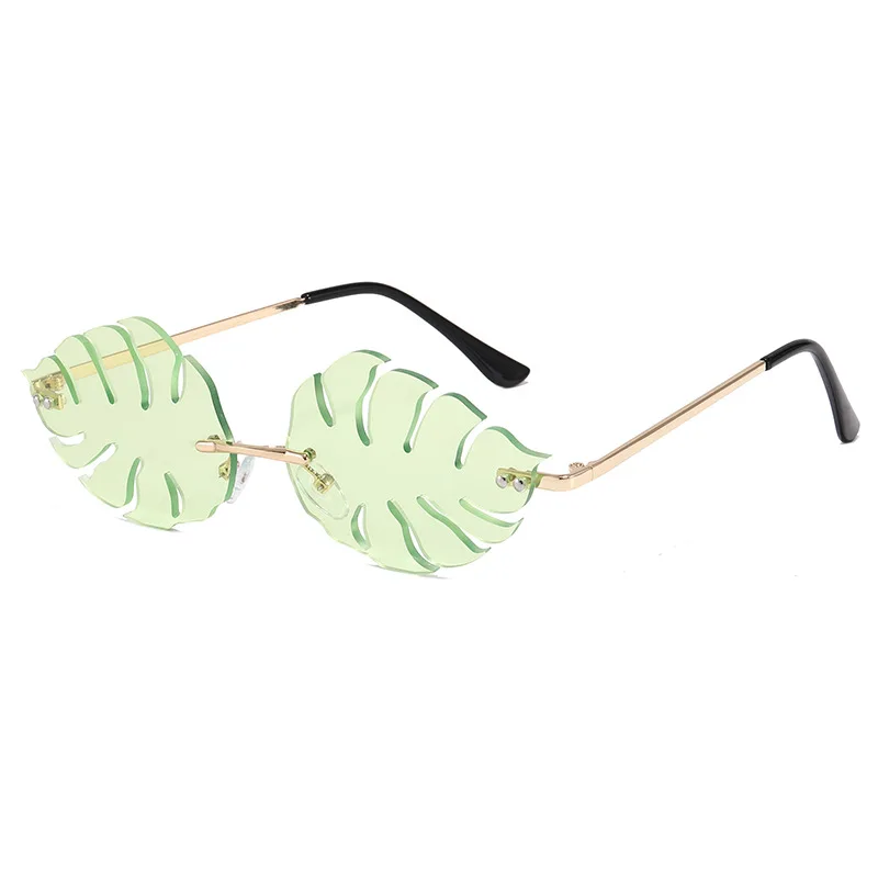 

2021 Fashion Trending Retro Cute Women Rimless Shades Sun Glasses Weed Metal Leaf Sunglasses Leaf