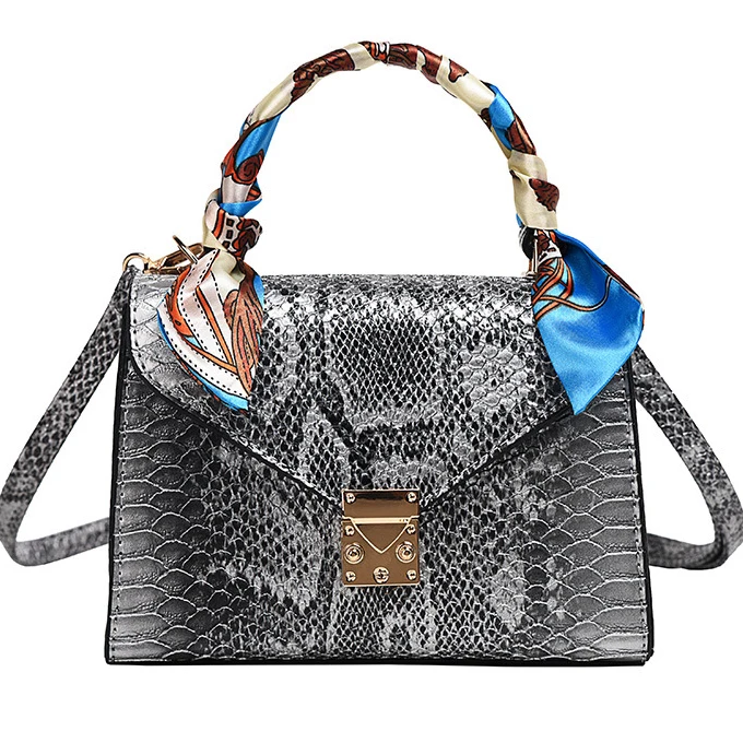 

Fashion Snake Skin PU Leather Handbag Shoulder Messenger Bag for Women Ladies, Black purple brown green blue gray pink