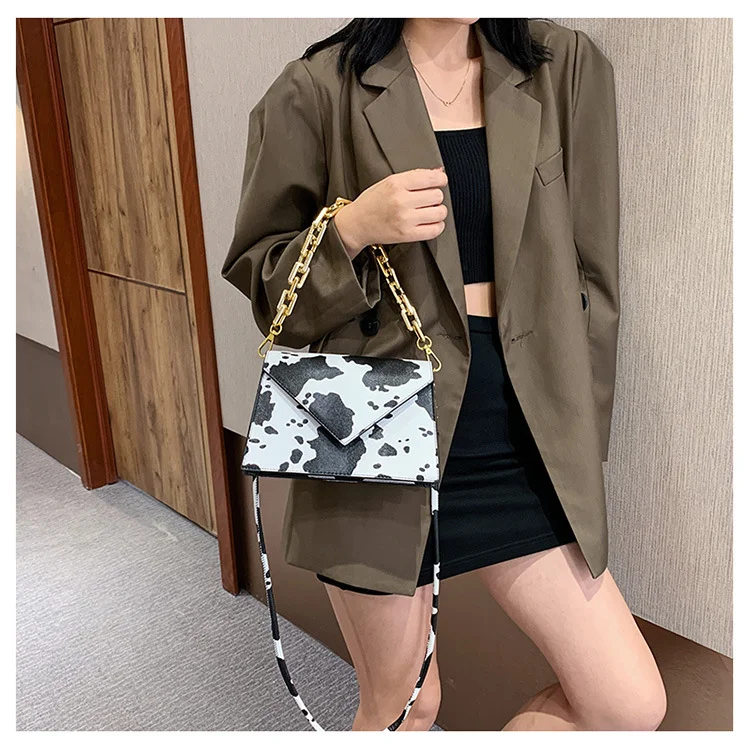 

Hot small square bag zebra cow pattern contrast color chain underarm handbags animal prints purses and handbags, 2 colors