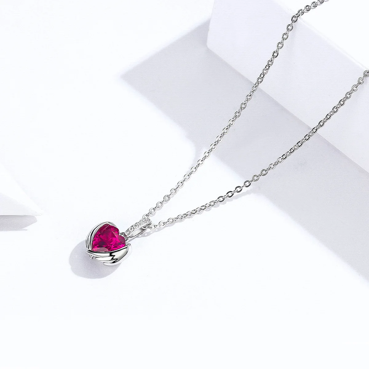 

Shiny Jewelry Women 925 Sterling Silver Red Guardian Hearts Cubic Zirconia Necklaces