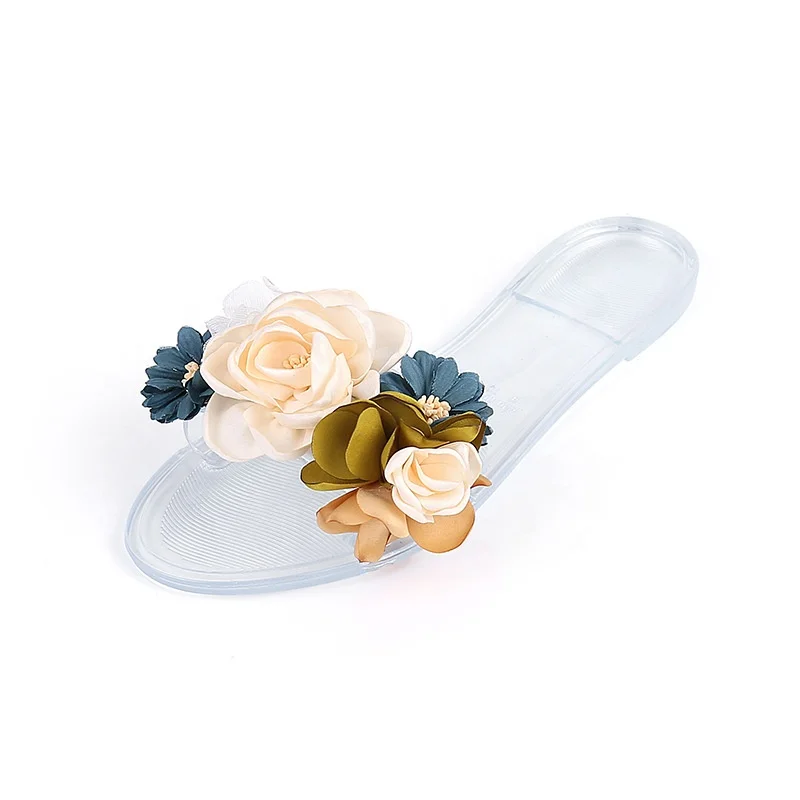 

Latest designer OEM brand flat flower sandals beach outdoor summer candy color women slippers, 4 colors
