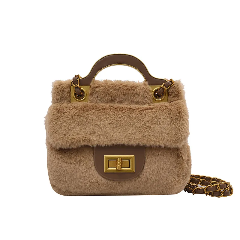 

Wholesale Fall Winter Clutch Hand Bags Ladies Faux Fur Shoulder Messenger Purses Chains Luxury Handbags for Women, 5colors
