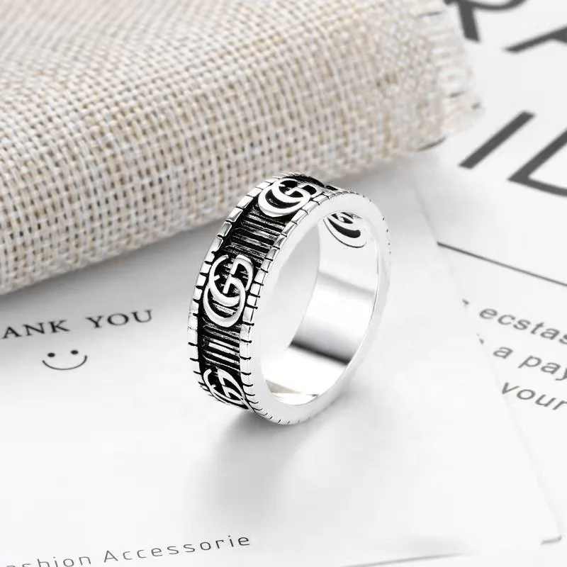 

Wholesale Fashion Luxury Brand Letter Rings Retro Double G Ring For Men And Women