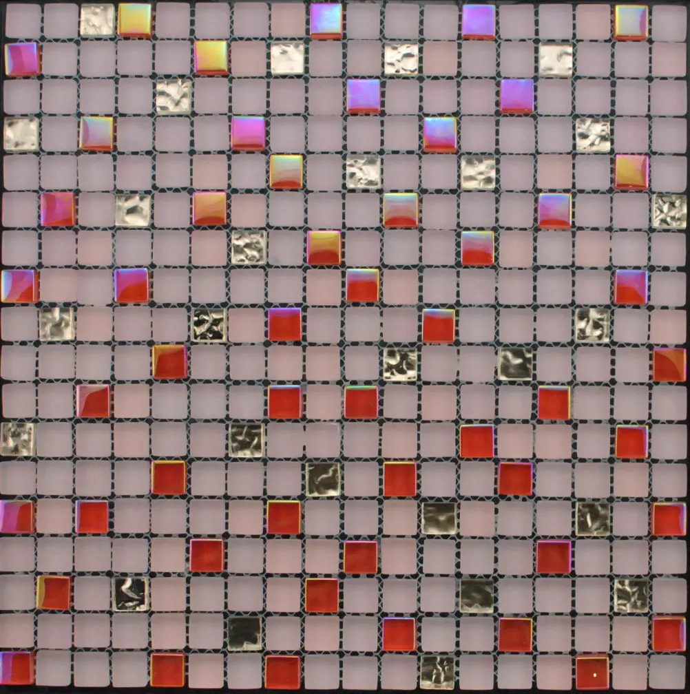 Bathroom interior decor pink metal mixed round glass mosaic tile