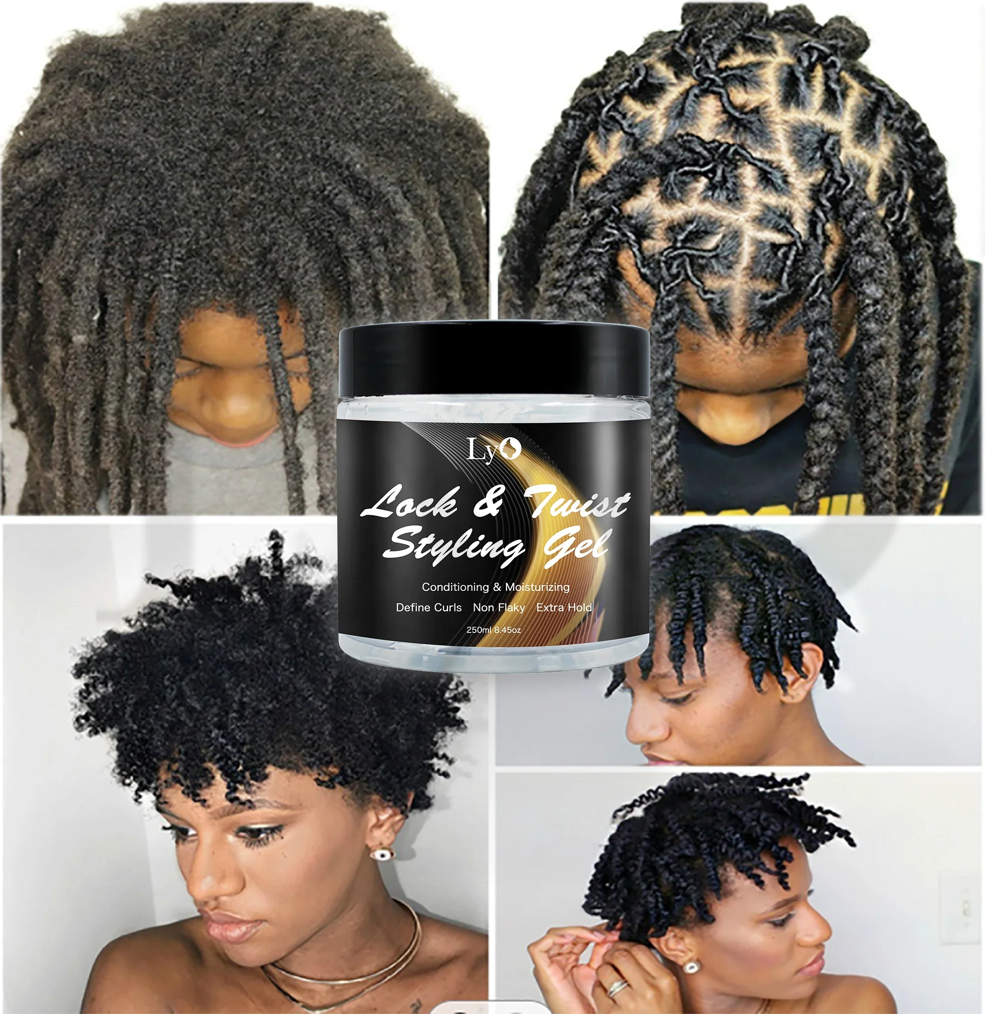 

Private Label African Black Hair Styling Extra Hold Shining Loc Twist Braid Gel 2021, Transparent gel